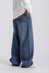 Eskitme Detay Lacivert Baggy Jean Pantolon P991