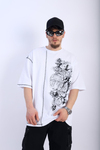 Etnik Desen Baskılı Beyaz Oversize Tshirt T902