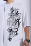 Etnik Desen Baskılı Beyaz Oversize Tshirt T902