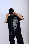 Etnik Desen Baskılı Siyah Oversize Tshirt T901