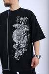Etnik Desen Baskılı Siyah Oversize Tshirt T901