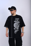 Etnik Desen Baskılı Siyah Oversize Tshirt T901