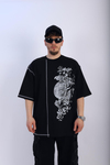 Etnik Desen Baskılı Siyah Oversize Tshirt T901