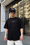 Eye Hearts Baskılı Siyah Oversize Tshirt T634