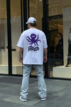 Faded Octopus Baskılı Beyaz Oversize Tshirt T649