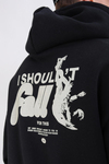 Fall Baskılı Siyah Oversize Hoodie SW1344
