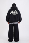 Fall Baskılı Siyah Oversize Hoodie SW1344