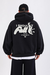 Fall Baskılı Siyah Oversize Hoodie SW1344