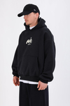 Fall Baskılı Siyah Oversize Hoodie SW1344