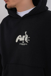 Fall Baskılı Siyah Oversize Hoodie SW1344