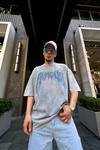 Famous Baskılı Acid Wash Oversize Tshirt T720