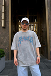 Famous Baskılı Acid Wash Oversize Tshirt T720