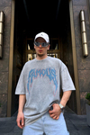 Famous Baskılı Acid Wash Oversize Tshirt T720