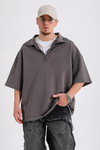 Fermuar Detay Kalın Kumaş Kahve Oversize Zr Tshirt SW1170