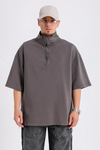 Fermuar Detay Kalın Kumaş Kahve Oversize Zr Tshirt SW1170