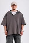 Fermuar Detay Kalın Kumaş Kahve Oversize Zr Tshirt SW1170