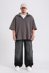 Fermuar Detay Kalın Kumaş Kahve Oversize Zr Tshirt SW1170