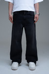 Fermuar Detay Siyah Baggy Jean