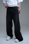 Fermuar Detay Siyah Baggy Jean
