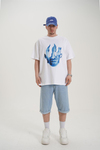 Fire Baskılı Beyaz Oversize Tshirt CT01 MRT26047