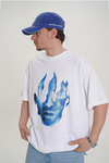 Fire Baskılı Beyaz Oversize Tshirt CT01 MRT26047