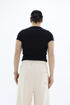 Fitilli Kumaş Siyah Slim fit Tshirt
