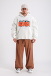 Fuckin Rv Baskılı Krem Oversize Sweatshirt SW1223