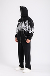 Fullzipp Baskılı Siyah Oversize Sweatshirt SW1214