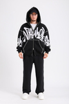 Fullzipp Baskılı Siyah Oversize Sweatshirt SW1214