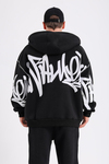 Fullzipp Baskılı Siyah Oversize Sweatshirt SW1214