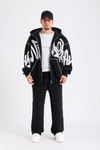 Fullzipp Baskılı Siyah Oversize Sweatshirt SW1214