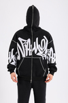 Fullzipp Baskılı Siyah Oversize Sweatshirt SW1214