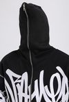 Fullzipp Baskılı Siyah Oversize Sweatshirt SW1214