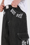 Füme Nakış Detay Oversize Jean Şort