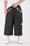 Füme Nakış Detay Oversize Jean Şort