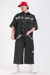 Füme Nakış Detay Oversize Jean Şort