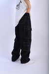 Fundayz Kontrast Dikiş Siyah Baggy Jean Pantolon P906