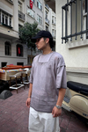Fundayz Nakışlı Acid Wash Kahve Oversize Tshirt T939