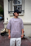 Fundayz Nakışlı Acid Wash Kahve Oversize Tshirt T939