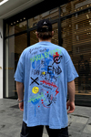 Graffiti Baskılı Mavi Oversize Tshirt T676