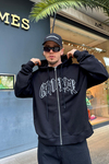 Graffiti Baskılı Siyah Oversize Zipper Sweatshirt SW993