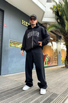 Graffiti Baskılı Siyah Oversize Zipper Sweatshirt SW993