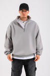 Gri Fermuar Yaka Basic Oversize Sweatshirt SW1319