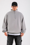 Gri Fermuar Yaka Basic Oversize Sweatshirt SW1319