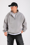 Gri Fermuar Yaka Basic Oversize Sweatshirt SW1319