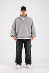 Gri Fermuar Yaka Basic Oversize Sweatshirt SW1319