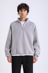 Gri Fermuar Yaka Oversize Sweatshirt SW1300