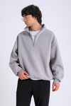 Gri Fermuar Yaka Oversize Sweatshirt SW1300