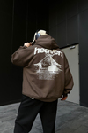 Heaven Baskılı Kahve Oversize Zipper Hoodie SW1103