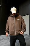 Heaven Baskılı Kahve Oversize Zipper Hoodie SW1103
